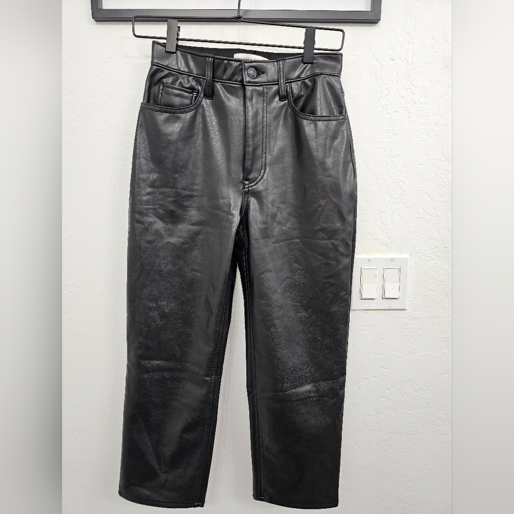 Abercrombie Fitch Vegan Leather Ankle Straight Ultra High Rise Pants Sz 0 Black